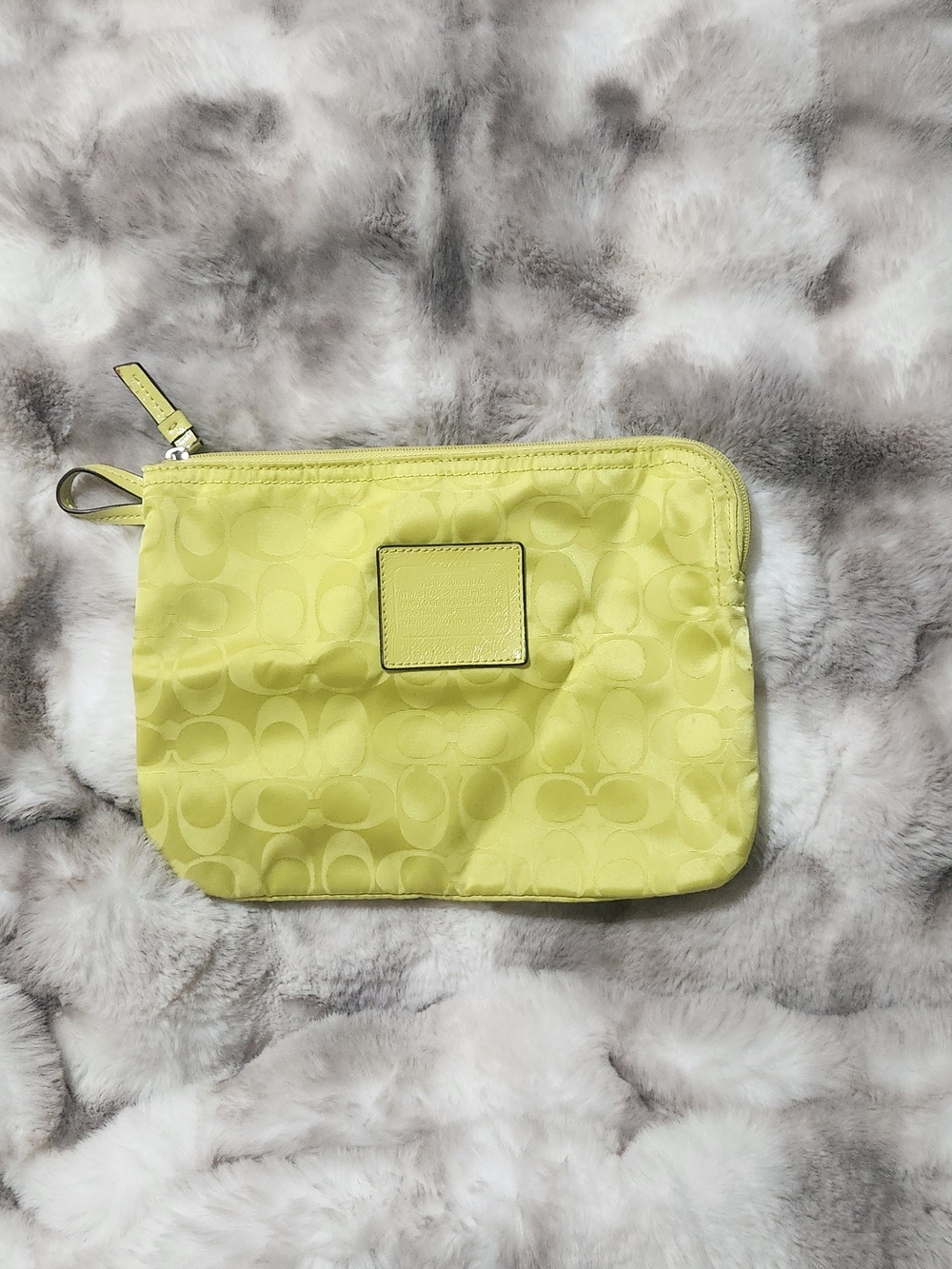 Coach Yellow/Lime Signature Nylon Wristlet Pouch Makeup Bag